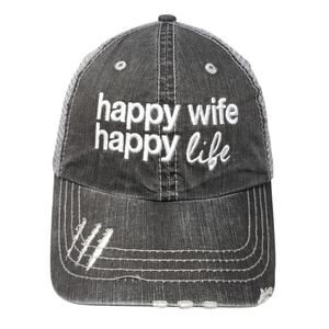 Happy Wife Happy Life Strapback Trucker Hat Gray One Size Mesh Back